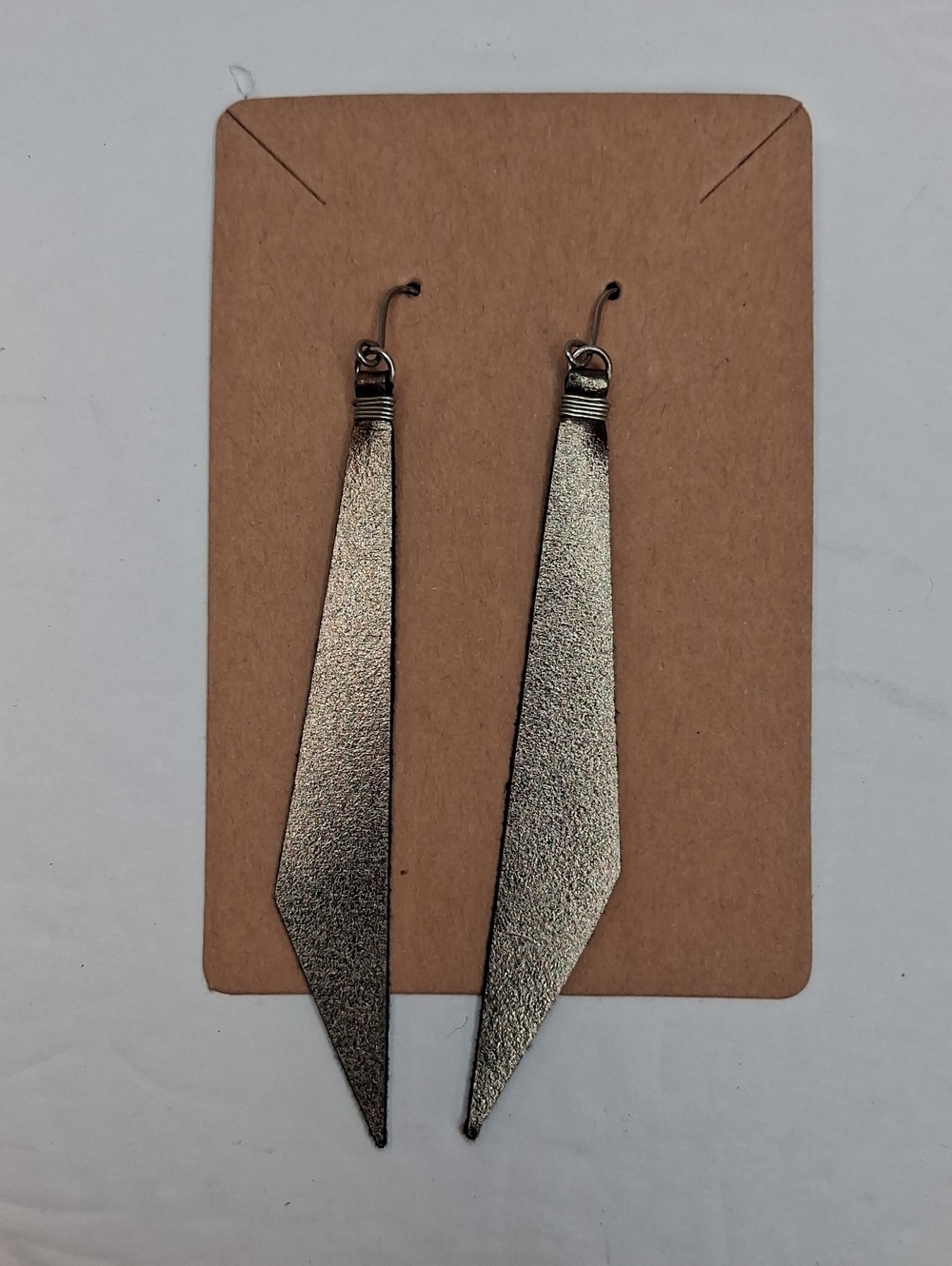 Silver Metallic Leather Fringe Earrings Handmade Boho Dangle Earrings